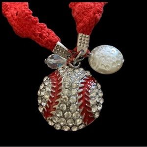 Baseball Mom Necklace Red Lace Pullover Crystal Fashion Sports Jewelry